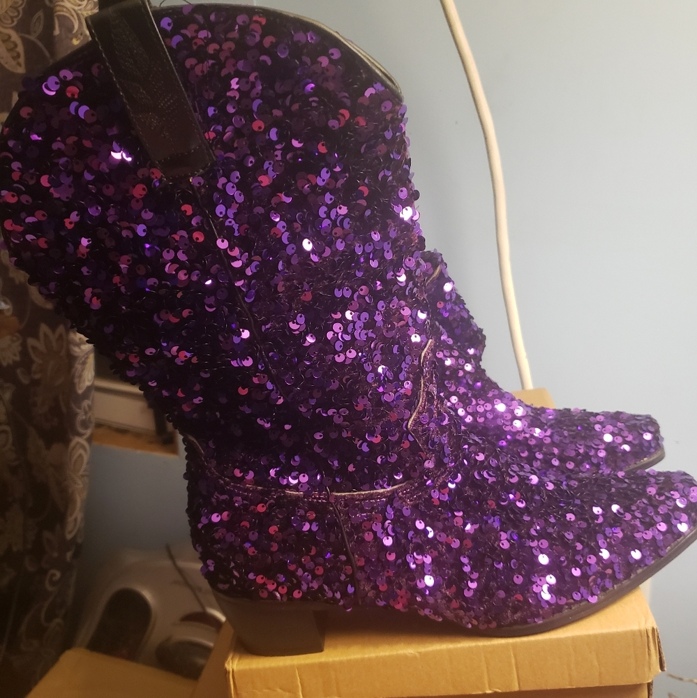 Purple sequin boots